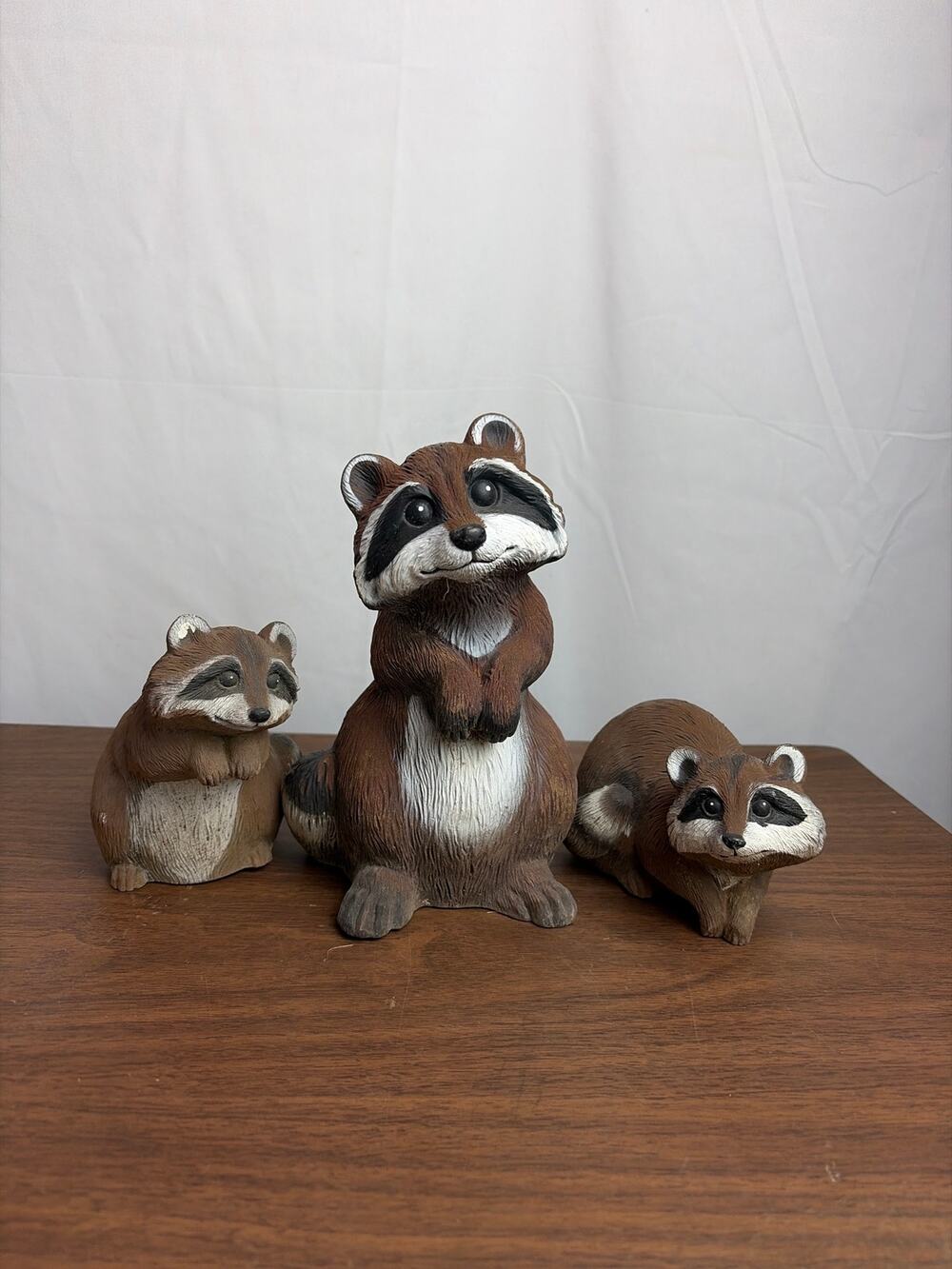 Vtg 1991 Artline Raccoon Figurine Set 3 Plastic Resin Garden Yard Art Decor